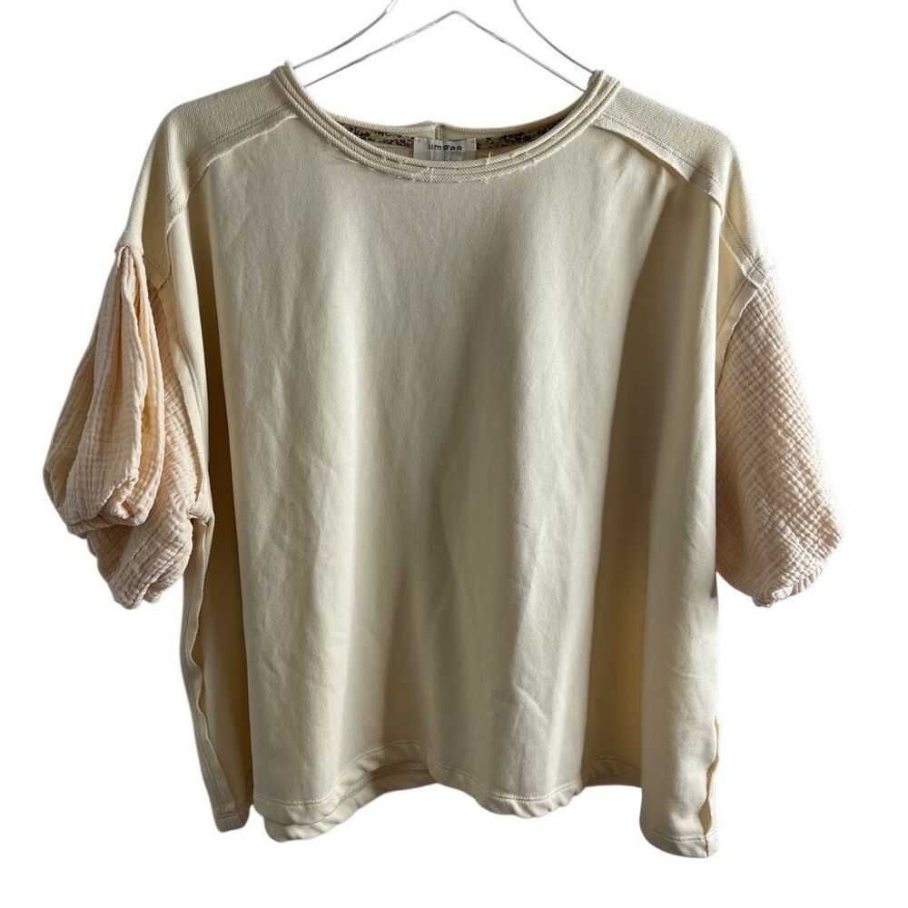 Umgee Gauze Puff Sleeve‎ Knit Short Sleeve Ivory small